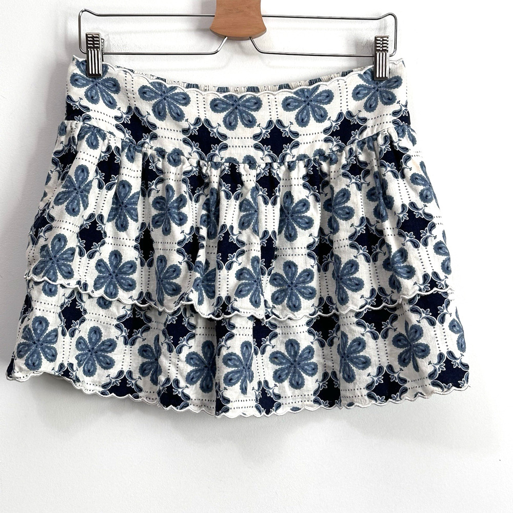 Aguabendita Skirt‎ M Tiered Mini Short Pockets Blue Floral Summer Pull On Target